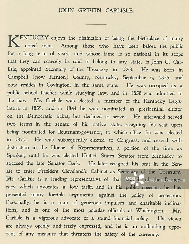 约翰·格里芬·卡莱尔传记：美国律师与肯塔基州民主党政治家图片素材