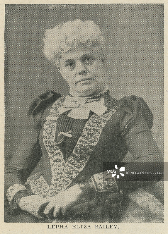 莉法·伊莉莎·贝利（原姓邓顿）肖像，美国作家、讲师和社会改革家图片素材