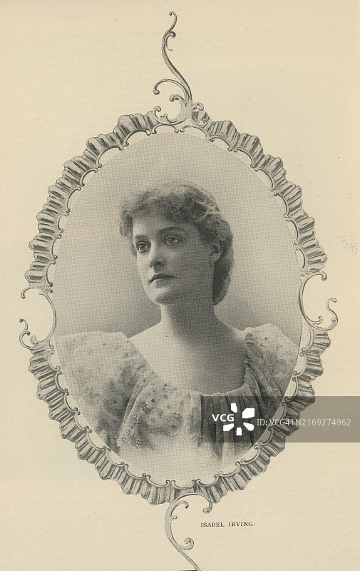 美国舞台剧演员伊莎贝尔·欧文肖像古老雕刻插图图片素材
