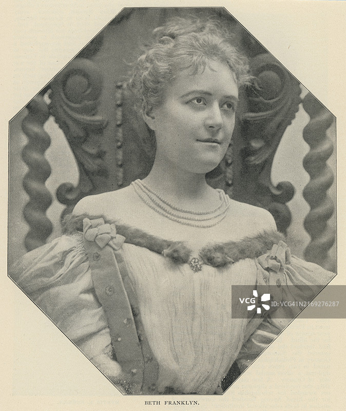 美国女演员贝丝·富兰克林肖像古版画插图图片素材