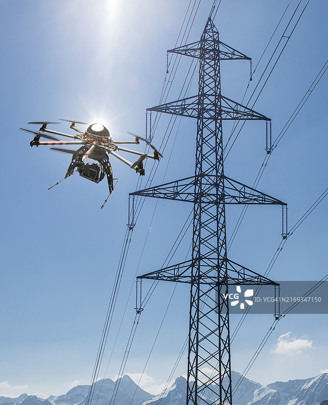 无人机巡检高压电力线图片素材