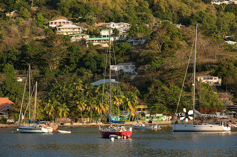 停泊在贝基亚岛的帆船，圣文森特和格林纳丁斯图片素材