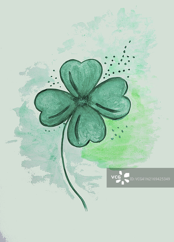水彩画：绿色四叶草竖版明信片图片素材