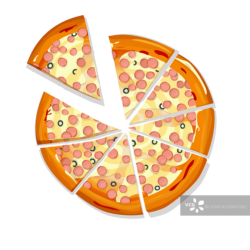 白色背景上的维也纳卡通披萨切片矢量图图片素材