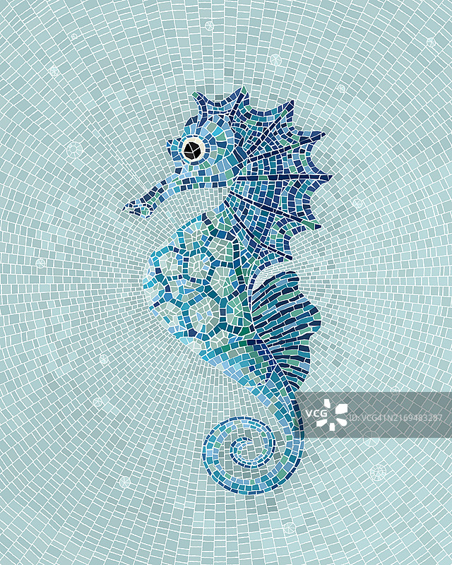 蓝色海马马赛克矢量图图片素材