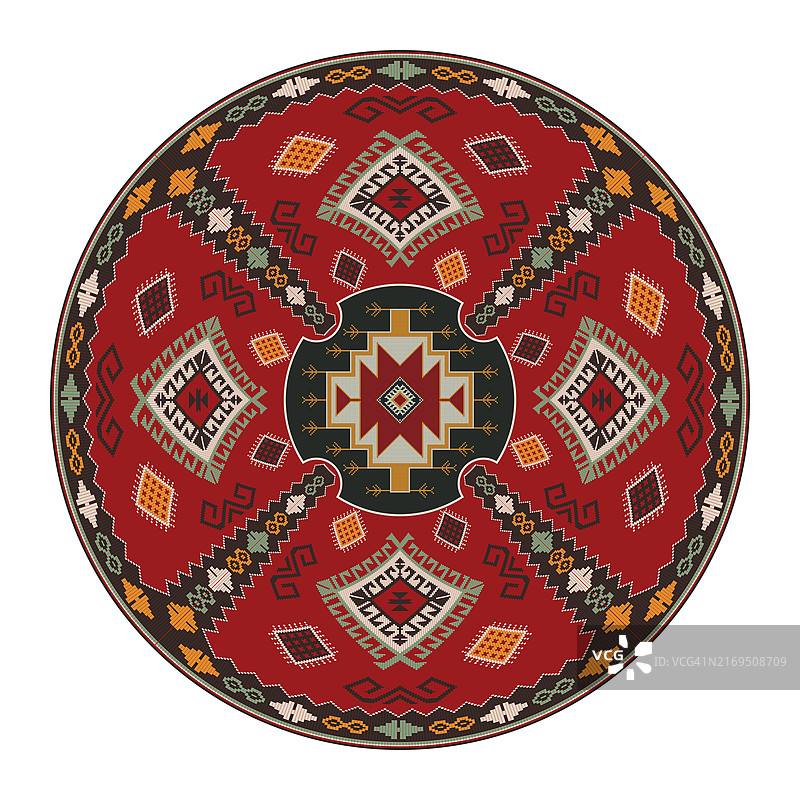 传统基里姆圆形装饰元素矢量模板图片素材