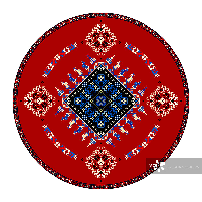 白色背景上的巴勒斯坦Tatreez装饰圆形设计元素矢量图图片素材
