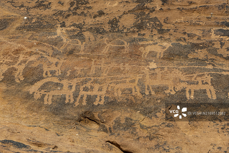 沙特阿拉伯哈伊勒地区朱巴联合国教科文组织岩石艺术遗址图片素材
