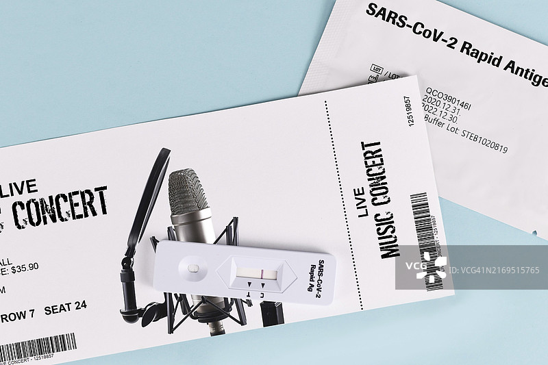 疫情期间参加音乐会概念图（含虚拟门票和阴性抗原检测结果）图片素材