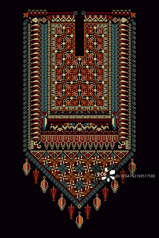 巴勒斯坦时尚颈饰刺绣矢量模板图片素材