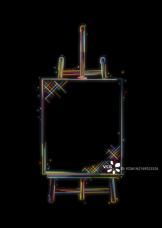 画架和画布草图。黑色背景上的彩色风格化矢量图图片素材