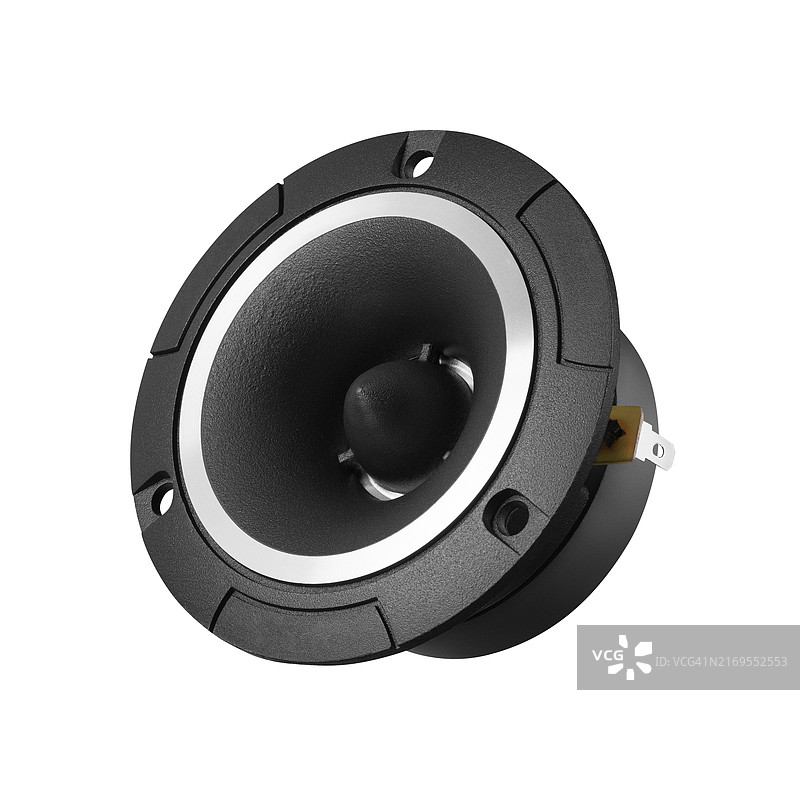 带低音炮和扬声器的汽车音响系统，特写，白色背景隔离图片素材