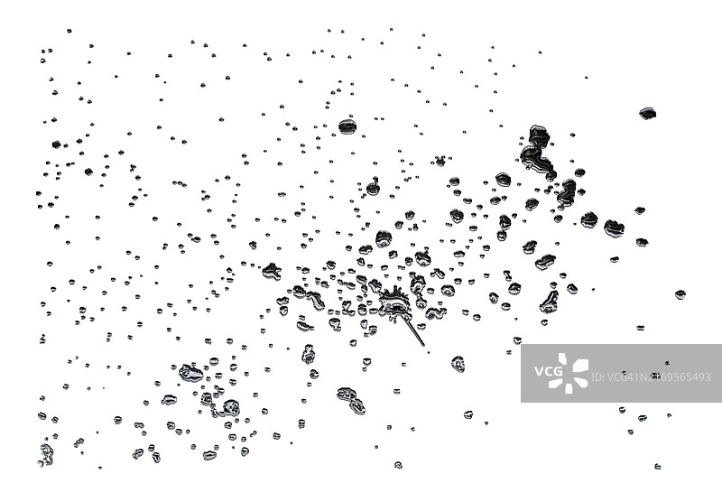 白色背景上银色金属液体的动态水滴和射流图片素材