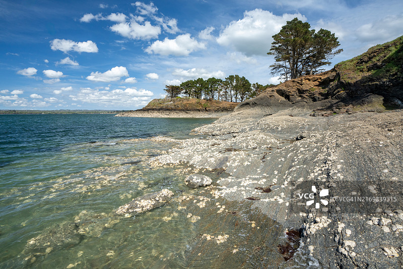 洛戈纳-达乌拉斯在班迪角附近的沿海景观，邻近牡蛎养殖场图片素材