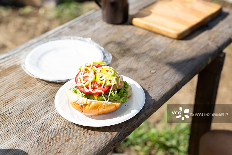 在乡村与朋友共度周末并在花园里享用早餐图片素材