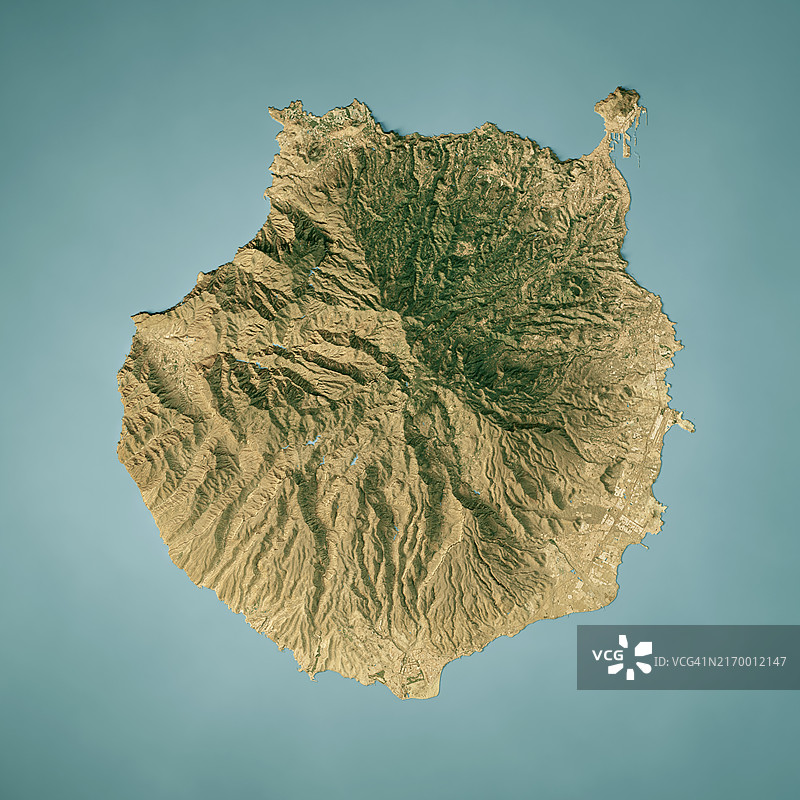 大加那利岛卫星地形图3D渲染真彩色图片素材