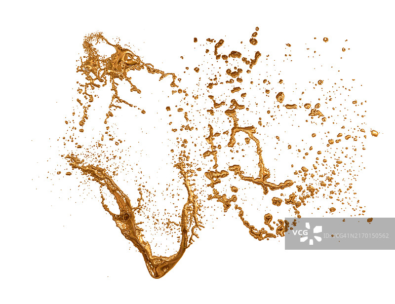 白色背景上金色金属液体飞溅图片素材