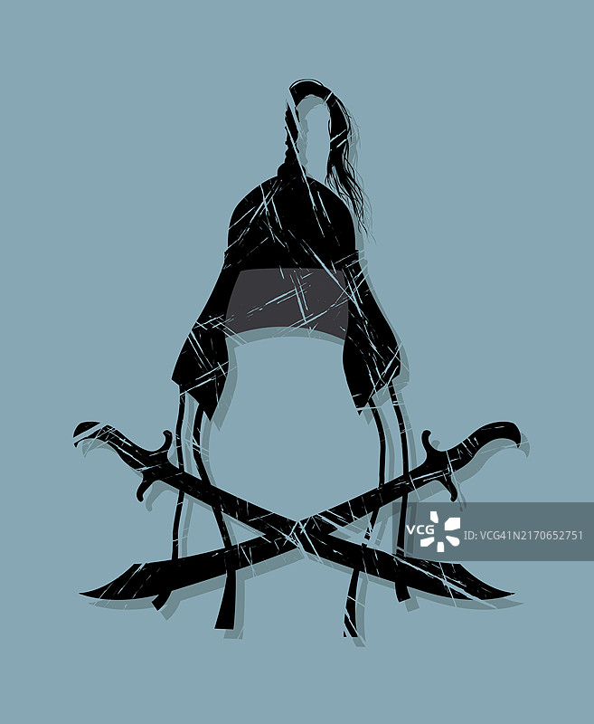 鞑靼勇士头盔和剑，矢量Grunge效果图片素材