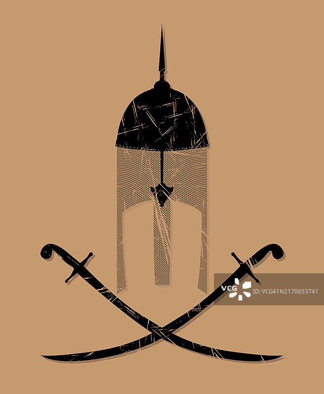 奥斯曼战士头盔和剑矢量图（污垢效果）图片素材
