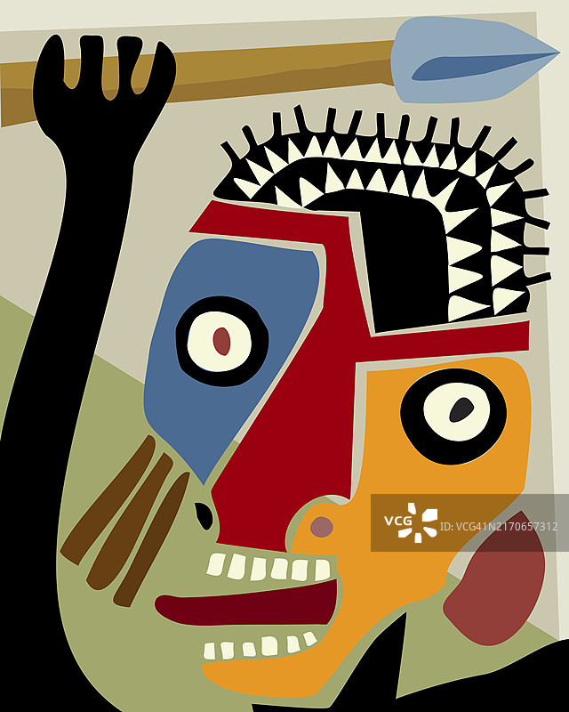 长矛战士抽象艺术彩色矢量卡片图片素材