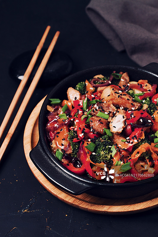 亚洲料理：铁锅照烧肉蔬图片素材