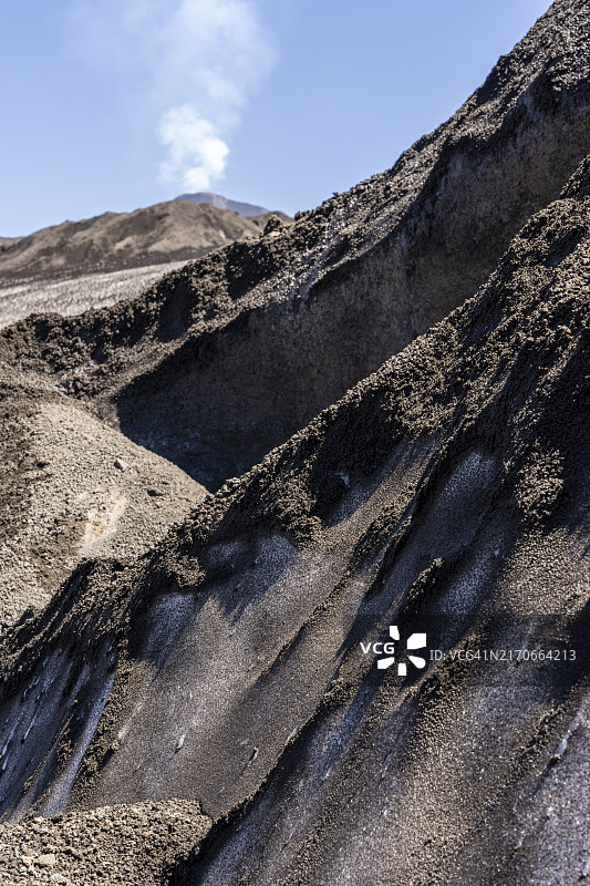 智利阿劳卡尼亚比亚里卡国家公园，比亚里卡火山灰覆盖的皮奇良卡韦冰川图片素材