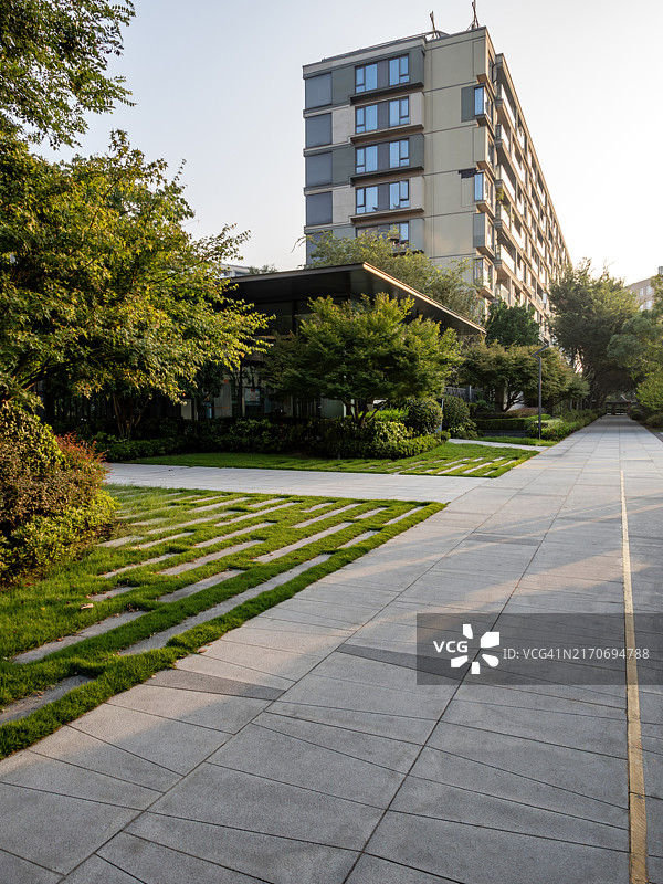 现代住宅旁的草坪小路图片素材