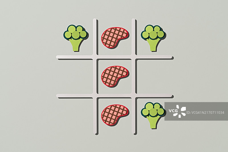 蔬菜肉类井字棋纸艺图片素材