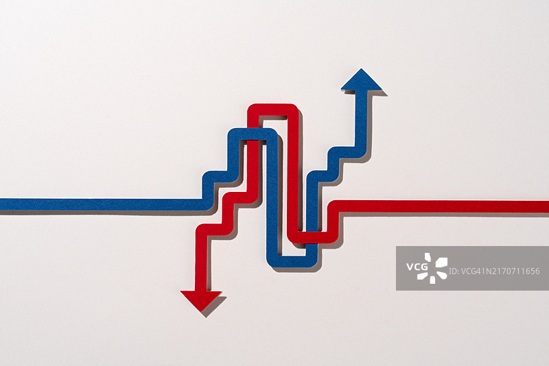 纸工艺缠绕的显示增长和下降的折线图图片素材