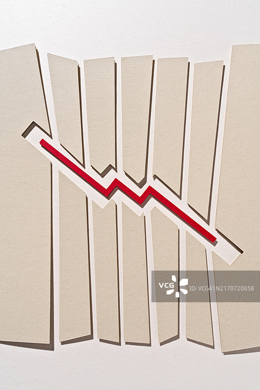 纸张裁剪的红色折线下跌图图片素材