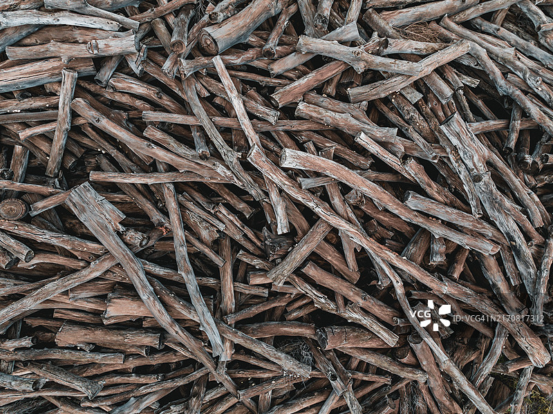 无人机拍摄的西澳大利亚金伯利木材堆图片素材