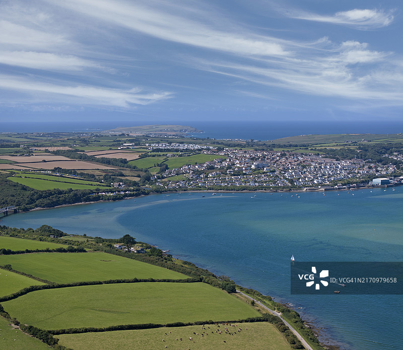康沃尔农业田地和海湾航拍图片素材
