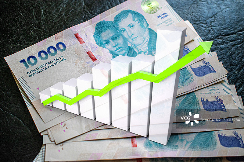向上箭头与阿根廷比索钞票图片素材