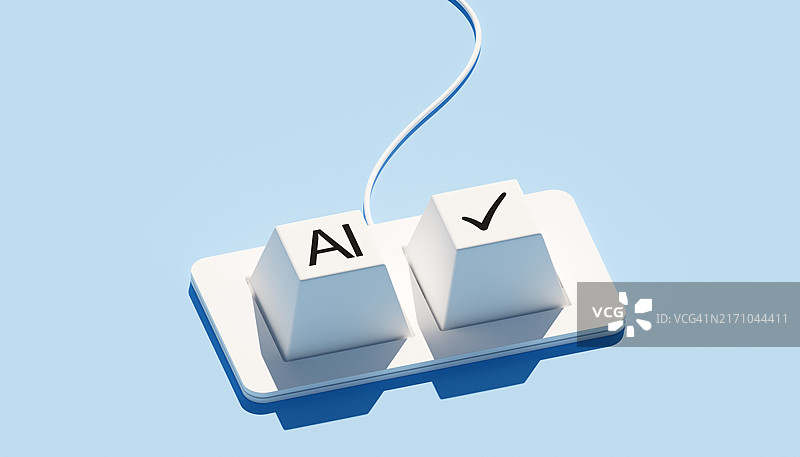 带有AI和复选标记键的概念键盘图片素材