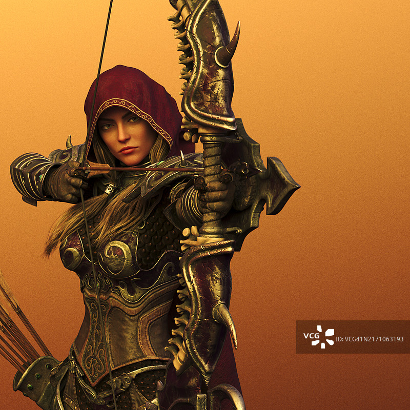 奇幻人物系列：女性弓箭手拉弓瞄准图片素材