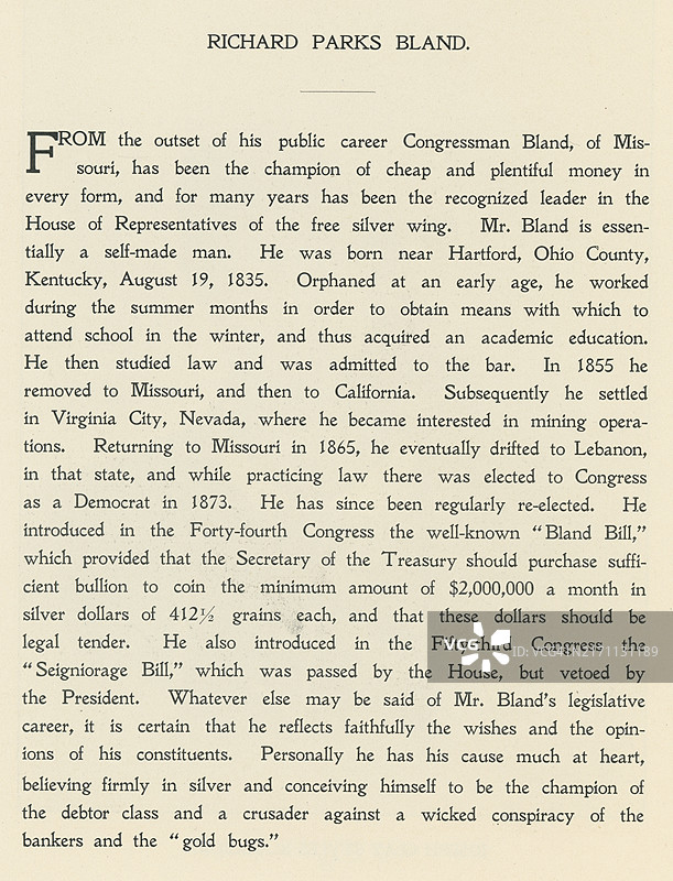 美国政治家、律师和教育家理查德·帕克斯·布兰德的传记图片素材