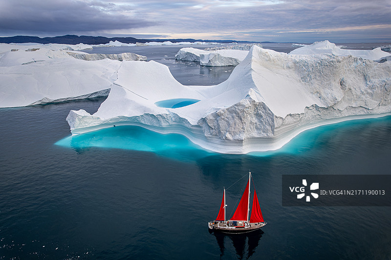 格陵兰岛冰山鸟瞰图片素材