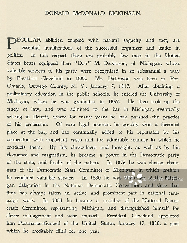 美国政治家兼律师唐纳德·麦克唐纳·迪金森的传记图片素材