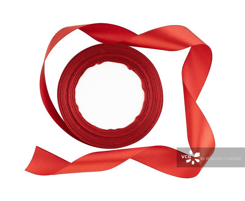 白色背景上的红色缎面装饰丝带图片素材