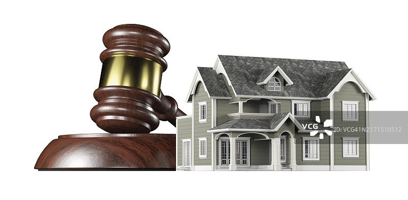 木槌和微型房子（白色背景，已隔离）图片素材