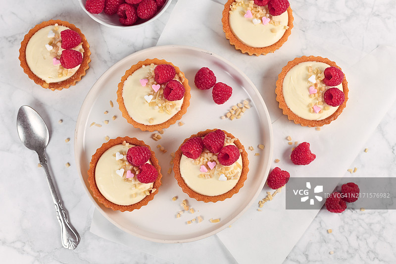 覆盆子杏仁奶油挞俯视图图片素材