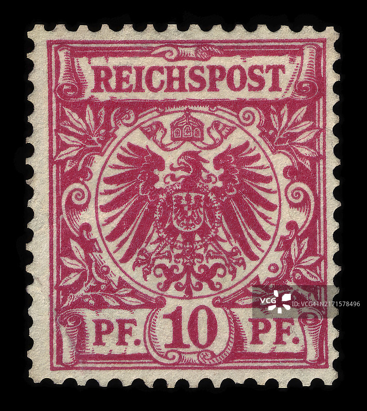 德国邮政1889年老邮票，帝国雄鹰，10芬尼，历史图像，数字化修复复制品图片素材