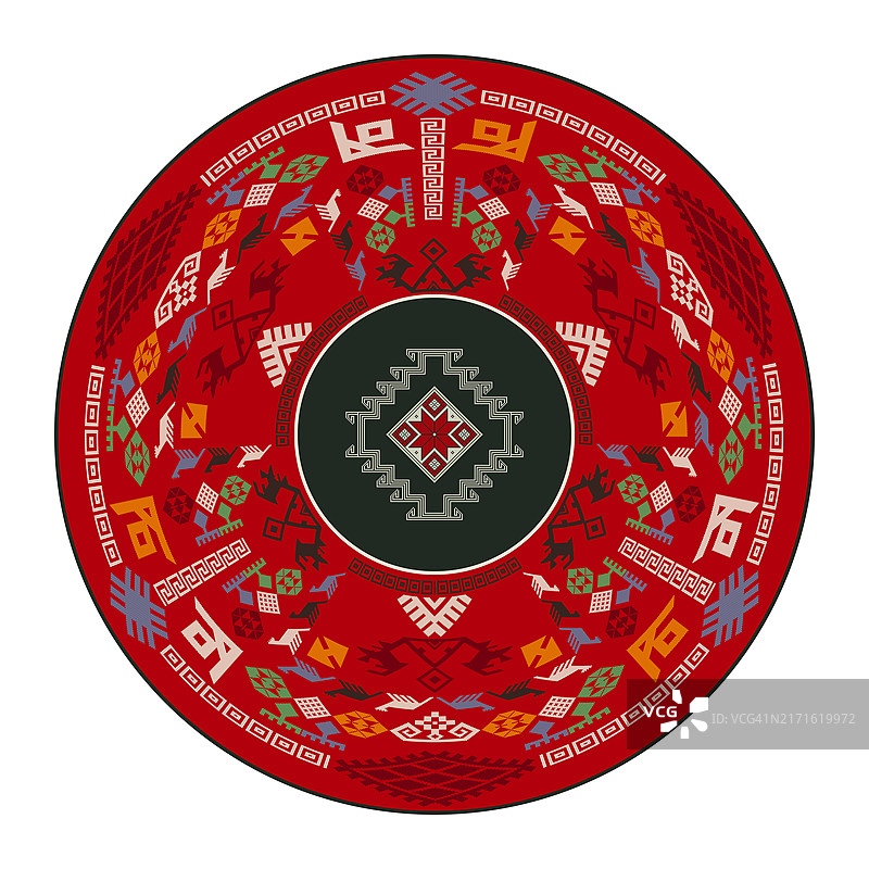 传统基里姆圆形装饰元素矢量模板图片素材