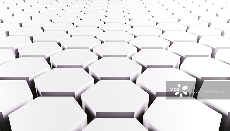 一组六边形几何图形白色背景3D渲染图像侧面图片素材