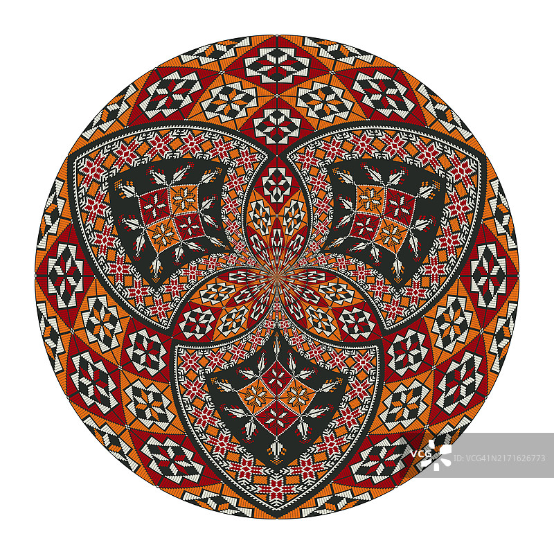 白色背景上的巴勒斯坦Tatreez装饰圆形设计元素矢量图图片素材