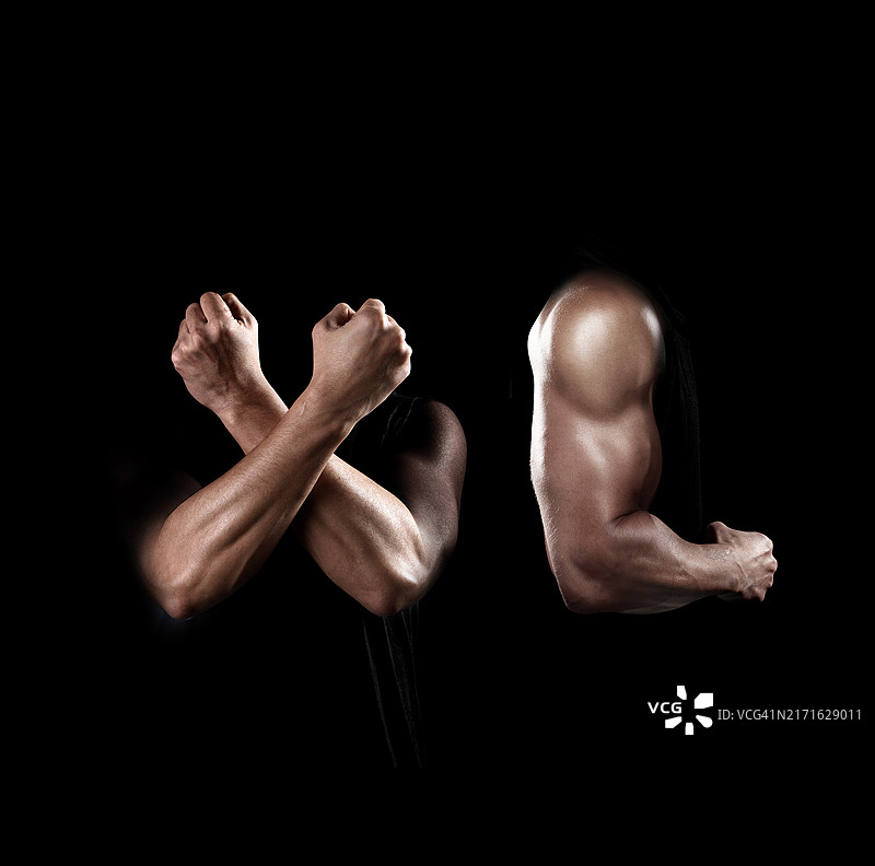 男人身体部位，手臂肌肉，健康，XL，字母符号，黑色背景图片素材