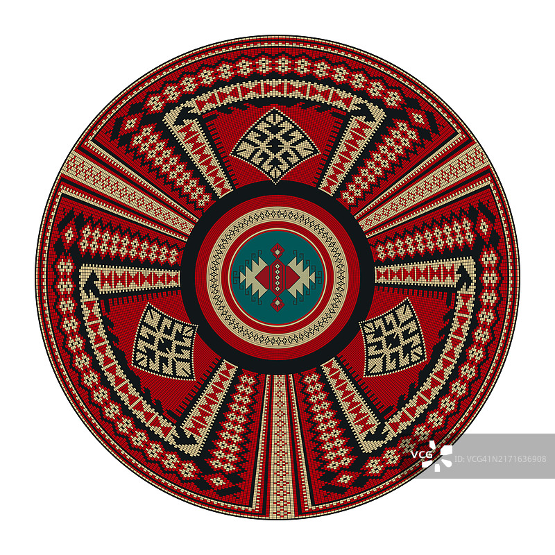 传统基里姆圆形装饰元素矢量模板图片素材