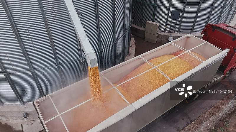 玉米筒仓到卡车的转运作业图片素材