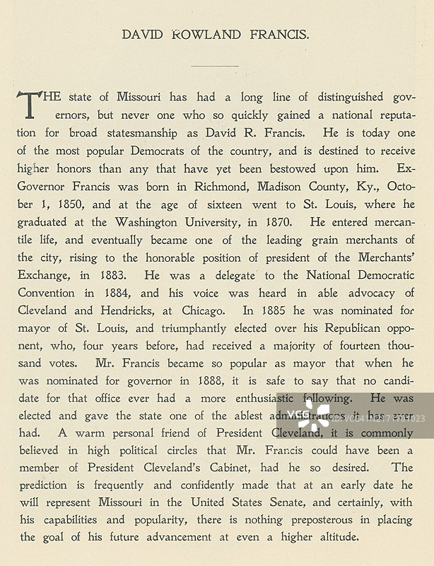 美国政治家和外交家大卫·罗兰·弗朗西斯传记图片素材