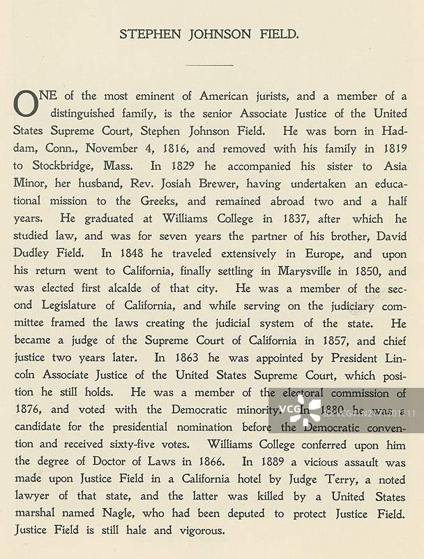 斯蒂芬·约翰逊·菲尔德人物传记（美国最高法院大法官）图片素材